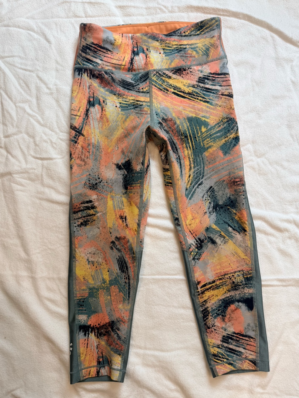 Athleta Girl x Simone Biles Leggings Size L 12 Orange Abstract Print